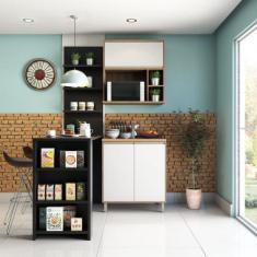 Cozinha Compacta 4 Peças com Bancada Mesa Gourmet Armário com Nicho Ba
