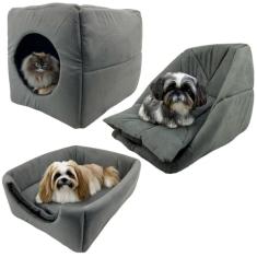 Cama Toca Iglu 3 em 1 Suede Cachorro Gato Frio Quente Pet P (Cinza)