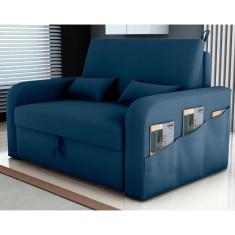 Sofá Cama Com Baú Luka Veludo Azul