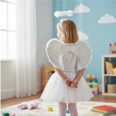 Fantasia de Anjo Infantil Cupido C/Asa Aureola e Saia - 3 Pçs Festas