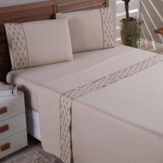 Kit Lençol Casal 04 Peças Percal 400 Fios Jogo De Cama Avelã