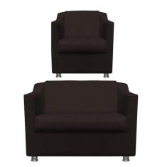 Namoradeira + Polt. Bia P/ Sala de Estar Consultório Clinica Hospital Recepção Suede Marrom -Decor Elity