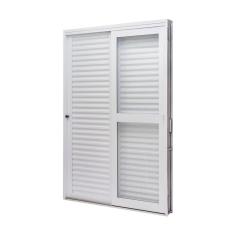 Porta de Aço Veneziana de Correr Lateral 215x142cm 3 Folha Vidro Liso Qualitysol Ramassol Branco
