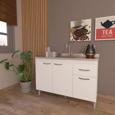 Balcão para Pia sem Tampo 120cm 3 Portas 1 Gaveta Moscou Indekes Branco