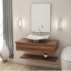 Bancada para Banheiro 80cm com Cuba Folha F44 e Prateleira 805w Metrópole Compace Nogal