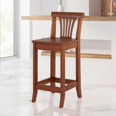 Banqueta Média Madeira Maciça Valentina 36x90Cm Bancada Balcão Cozinha Gourmet Verniz Imbuia - RMI