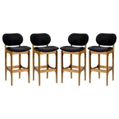 Kit 4 Banquetas Alta Decor 50 x 104 Cm Madeira Maciça Imbuia Suede Preto L14 - RMI