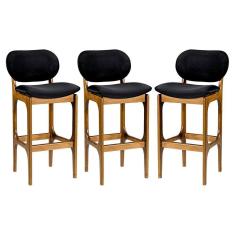 Kit 3 Banquetas Alta Decor 50 x 104 Cm Madeira Maciça Imbuia Suede Preto L14 - RMI