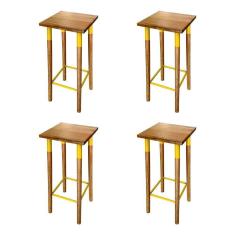 Kit 4 Banquetas Bistro Industrial Colors Ferro E Madeira Maciça - Amarela Amarelo