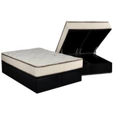 Cama Box Baú Queen: Colchão Molas Luckspuma Bonnel Montreal Spring + Base CRC Suede Black(158x198)