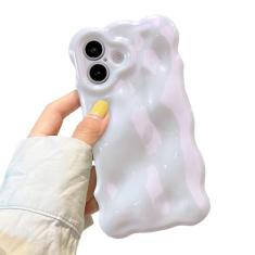 XIZYO Capa para iPhone 16 Plus de 6,7 polegadas linda estampa ondulada estética capa de telefone 3D encaracolado forma ondulada com glitter para mulheres meninas capa de silicone macio à prova de