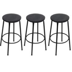 Kit Conjunto 3 banquetas em aço cor preto REFORÇADAS p/ balcão / area 