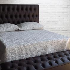 Kit Cabeceira e Recamier Luna Capitonê Baú Queen Cama Box Marrom RBL