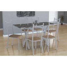 Conjunto de Mesa Miame 150 cm com 6 Cadeiras Lisboa Branco e Nature Be