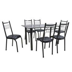 Conjunto de Mesa Granada com 6 Cadeiras Lisboa Preto Prata e Preto Flo