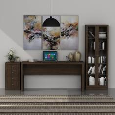 Kit 3 Peças Com Mesa Para Escritório, Armário 2 Portas E Gave
