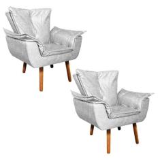 Kit 02 Poltronas Opala Corano Pés Palito Castanho D'rossi Branco - D'R