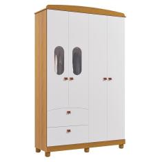 Guarda Roupa Infantil Fofura 4 Portas e 2 Gavetas - Permóbili Baby Nature/Branco