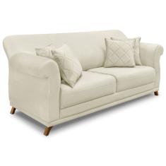 Sofá 2 Lugares 1,60m Veludo Bege Pés Castanho