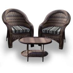 Conjunto De Poltronas Fibra Sintética Karibe - 2 Poltronas + 1 Mesa Centro - Tecido Illimani Preto