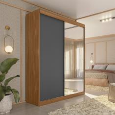 Guarda-roupa Solteiro 2 Portas De Correr 2 Gavetas E Espelho Peônia Yescasa Amêndola-grafito Prime Tx