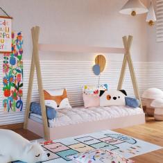 Cama Infantil Cabana Montessoriana De Solteiro Para Menino Menina Rosa