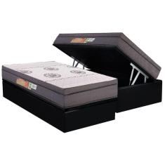 Cama Box Baú Solteiro: Colchão Anatômico Polar D28 Orthopremium Grey + Base Crc Suede Black (88x188)