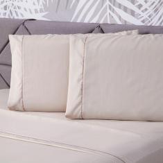 Jogo De Cama Liso Bege Casal 04 Pçs Micropercal 180 Fios