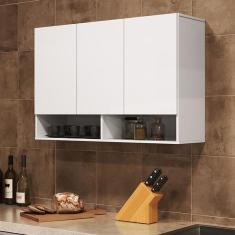 Armario Aereo Milão Cozinha 3 Portas E 2 Nichos Branco