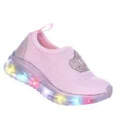 Tenis Princesa Com Luzinha Led Infantil Menina Calce Fácil Rosa Bebe