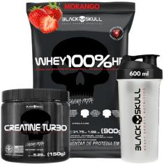 Kit Black Skull Whey Protein 100% Hd Pure Concentrado Isolado Hidrolis