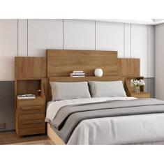 Cabeceira Casal Extensível com 2 Mesas de Cabeceira 4 Gavetas 2 Tomadas Síria Cinamomo