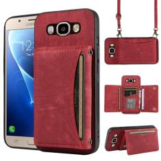 Capa de telefone para Samsung Galaxy J7 2016 capa carteira com alça de ombro transversal e suporte de cartão de crédito de couro bolso fino suporte acessórios para celular bolsa flip para celular J 7