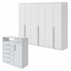 Conjunto de Guarda-Roupa Alonzo e Cômoda Da Vinci com Nicho Branco