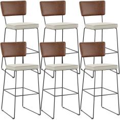 Kit 06 Banqueta Alta Cozinha Allana L02 Marrom Champagne
