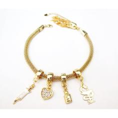 Pulseira Farmácia Coração Remédio Folheado A Ouro 18k