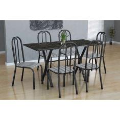 Conjunto De Mesa Miame Com 6 Cadeiras Madri Preto Prata E Pre
