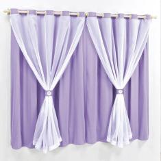 Cortina 3 Mts Sala Quarto Malha Com Voal Trilho Suisso Baratissima Lilás