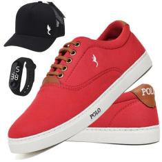 Tênis Masculino Casual Conforto + Boné + Relógio Kit 3 - Polo Blu, 41,