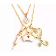 Colar Duplo Enfermeira Enfermagem Folheado a Ouro 18k - Milena Folhead