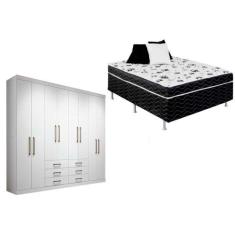 Cama Box Conjugada Casal Union Ortobom + Guarda Roupa Master 8.6 Branc