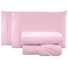 Jogo De Lençol Casal Padrão Percal 200 Fios 100% Algodão 4 Peças - Rosa