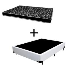 Cama Box Viúva 128 Tecido Sintético Branco Com Colchão Hamburgo Bello Box - 100% Espuma - D28 Preto 54x128x188