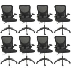 Kit 8 Cadeiras De Escritório Giratória Mônaco Com Relax E Regulagem De Altura - All Black
