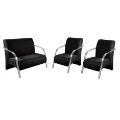 Conjunto Poltrona Decorativa Vênus Braço Alumínio Kit 3 Peças Suede