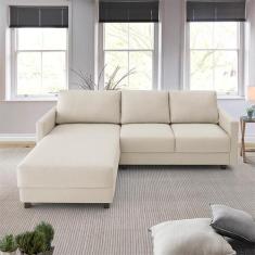 Sofá Chaise + 2 Assentos 2,40m Linho Bege Com Molas Zante Estofama, Be
