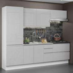 Cozinha Completa 100% MDF Madesa Acordes 260001 com Armário e Balcão - Frentes Branco Brilho