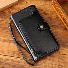 Capa tipo carteira com zíper para Samsung Galaxy A53 A80 A71 A51 A20 A30 A40 A50 A60 A70S A22 A32 A42 A52 5G Flip Cover Capa de couro para celular, preta, para samsung A71