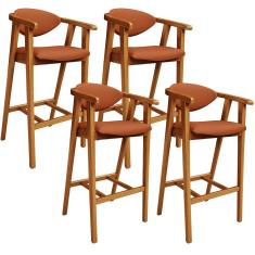 Kit 04 Banquetas Alta Cozinha Bancada Bar Sala de Jantar Fixa Cecília L02 Tecido Terracota - Lyam