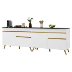 Kit Armário de Cozinha Gabinete Pia 120cm Veneza Multimóveis Mp2159 Branco/dourado